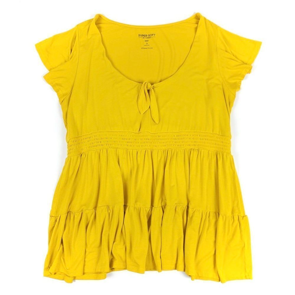 TORRID Super Soft Tie Front Keyhole Babydoll Top Womens Plus Size 3X Boho Yellow